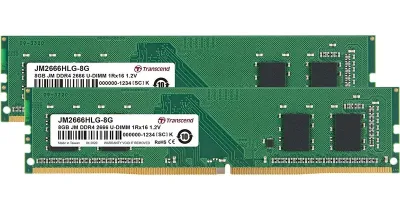 JM2666HLG-16GK - Transcend 16GB 2666 MHz PC4-21300 ECC Unbuffered CL19 288-Pin DIMM 1.2V 1Rx16 Memory Module
