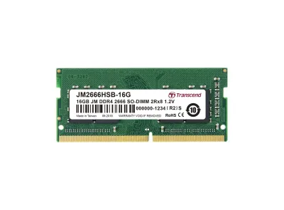 JM2666HSB-16G - Transcend 16GB 2666 MHz PC4-21300 Non-ECC Unbuffered CL19 260-Pin SODIMM 1.2V 2Rx8 Memory Module