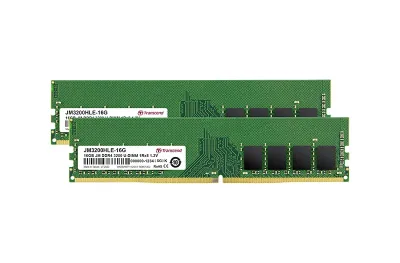 JM3200HLE-32GK - Transcend 32GB Kit (2 x 16GB) DDR4-3200 MHz PC4-25600 ECC Unbuffered CL22 288-Pin DIMM 1.2V 1Rx8 Memory Module