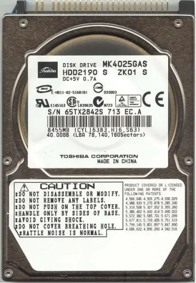 K000000170 - Toshiba 40GB 5400RPM ATA-100 16MB Cache 2.5-inch Hard Disk Drive