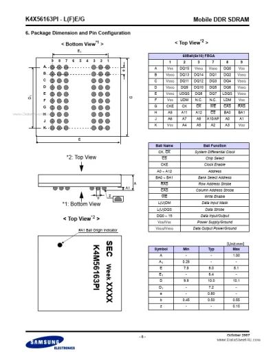 K4X56163PI-FGC3 - Samsung LPDDR-266MHz 16Mx16 DRAM Memory Chip
