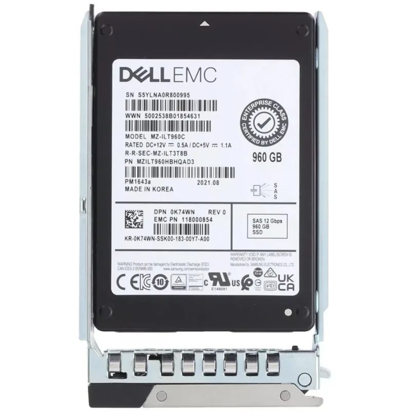 Dell K74WN Dell Dell 0K74WN / K74WN 960GB Multi-Level Cell 12Gb/s SAS Read Intensive 512e SFF 2.5-Inch Solid State Drive