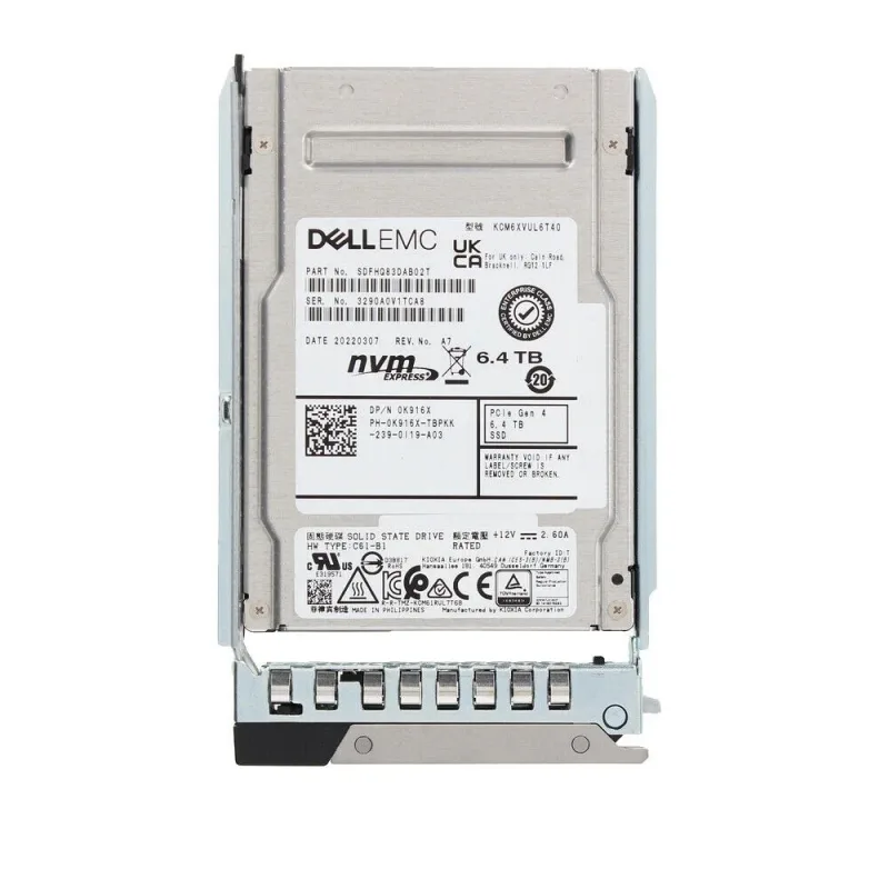 Dell K916X Dell Dell 0K916X / K916X CM6 6.4TB Triple-Level Cell PCI Express NVMe 4.0 Mixed Use SFF 2.5-Inch Solid State Drive For Poweredge Server