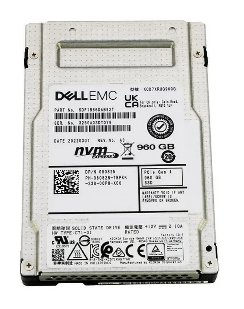 KIOXIA KCD7XRUG960G CD7-R 960GB Triple-Level Cell PCI Express NVMe 4.0 x4 Read Intensive U.2 2.5-Inch Solid State Drive (OEM)