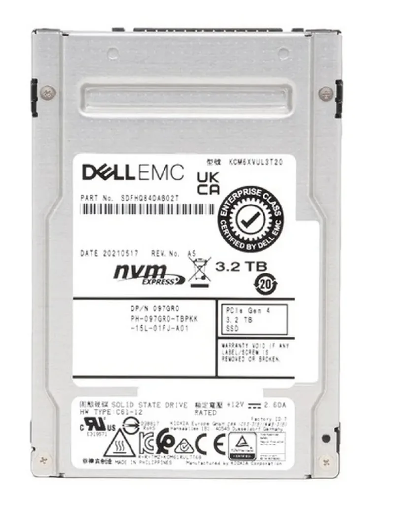 KIOXIA KCM6XVUL3T20 3.2TB PCI ExpressGen 4 Mix Use NVMe 2.5-Inch Solid State Drive Dell Oem
