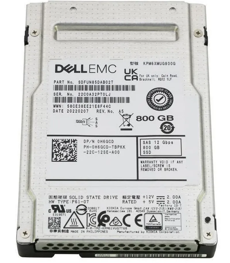 KIOXIA KPM6XMUG800G PM6 Series 800GB Triple-Level Cell SAS 12Gb/s 3D Bics Flash Write Intensive 2.5-Inch Solid State Drive