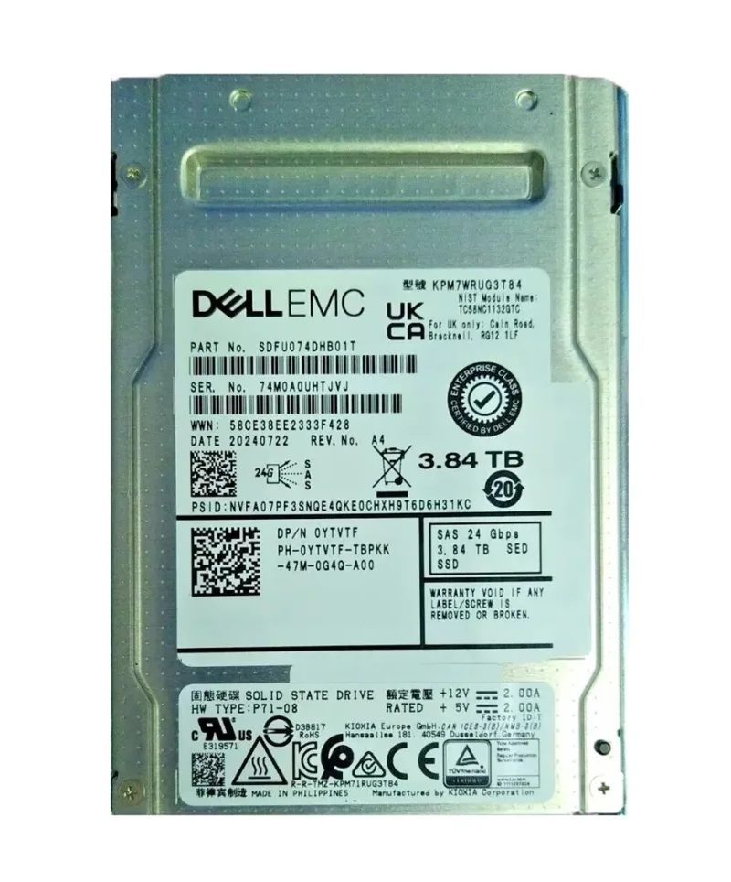 KIOXIA KPM7WRUG3T84 PM7-R Series 3.84TB Triple-Level Cell SAS 24Gb/s Read Intensive SFF 2.5-Inch FIPS SED BICS Flash Enterprise Solid State Drive. In Stock