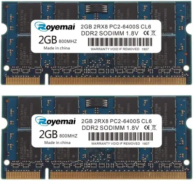 Kingston KPR6400SO/2GR 2GB DDR2-800MHz PC2-6400 non-ECC Unbuffered CL6 200-Pin SoDimm Dual Rank Memory Module