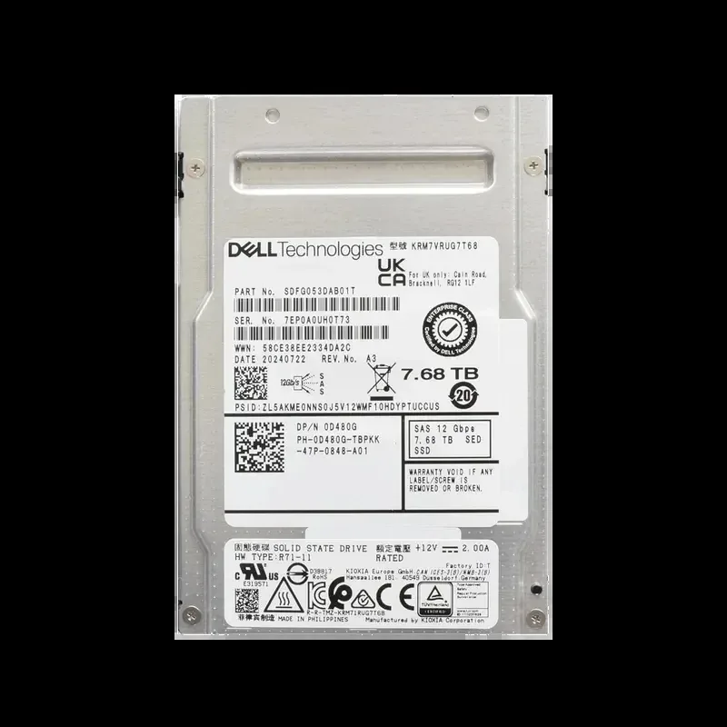 KIOXIA KRM7VRUG7T68 RM7-R 7.68TB SAS 12Gb/s Read Intensive SFF 2.5-Inch Self-Encrypting SED Solid State Drive (OEM)