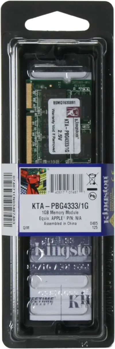Kingston KTA-PBG4333/1G 1GB DDR-333MHz PC2700 non-ECC Unbuffered CL2.5 200-Pin SoDimm Memory Module
