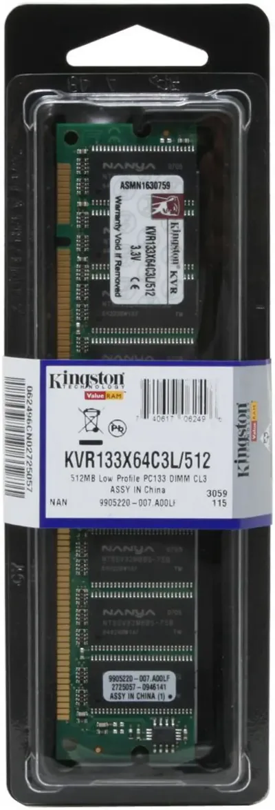 Kingston Technology KTC-EN133/512-G 512MB 133MHz PC133 non-ECC Unbuffered CL3 168-Pin DIMM 3.3V Memory Module