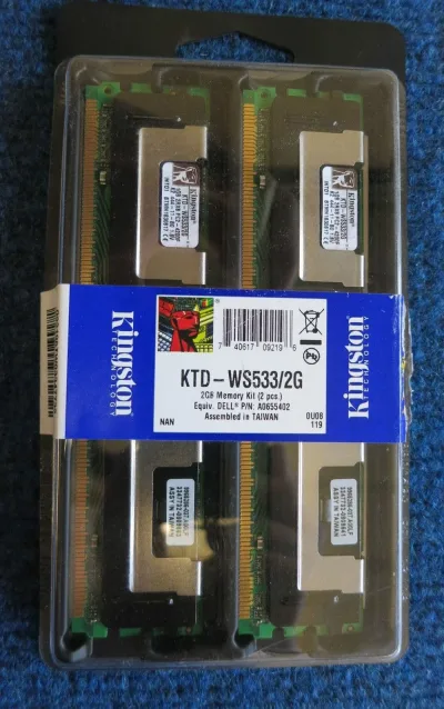 Kingston KTD-WS800/1G 1GB Kit (2 X 512MB) DDR2-800MHz PC2-6400 ECC Fully Buffered CL5 240-Pin DIMM Single Rank Memory