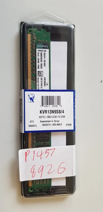 Kingston KTH9600A/4G 4GB DDR3-1066MHz PC3-8500 non-ECC Unbuffered CL7 240-Pin DIMM Dual Rank Memory Module