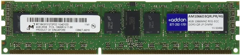 Kingston KVR1066D3S8R7S/1GJ11 1GB DDR3-1066MHz PC3-8500 ECC Registered CL7 240-Pin DIMM Single Rank Memory Module