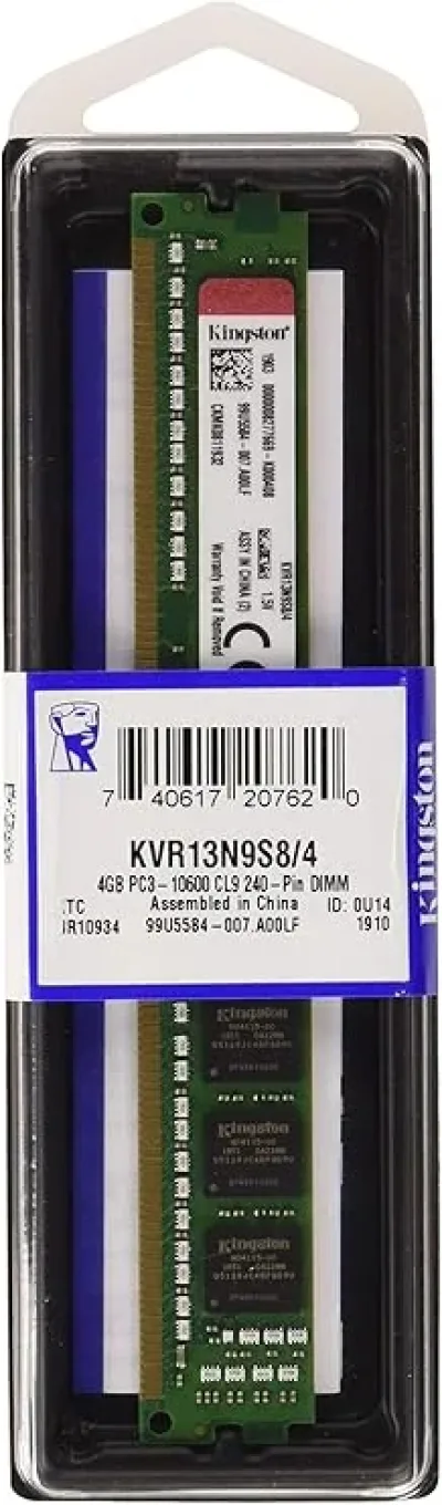 Kingston KVR13N9S8/4BK 4GB DDR3-1333MHz PC3-10600 non-ECC Unbuffered CL9 240-Pin DIMM Single Rank Memory Module