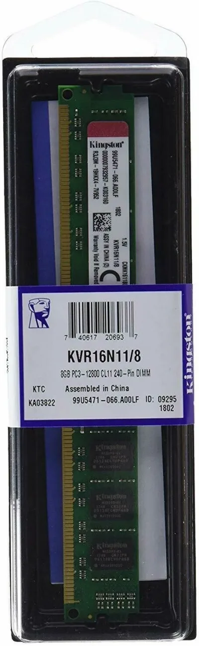 Kingston KVR16LN11/8BK 8GB DDR3-1600MHz PC3-12800 non-ECC Unbuffered CL11 240-Pin DIMM 1.35V Low Voltage Memory Module