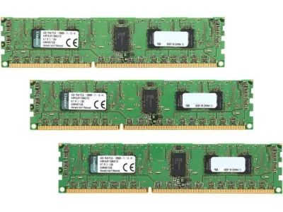 Kingston Technology KVR16LR11S8K3/12 12GB Kit (3 X 4GB) DDR3-1600MHz PC3-12800 ECC Registered CL11 240-Pin DIMM 1.35V Low Voltage Single Rank Memory