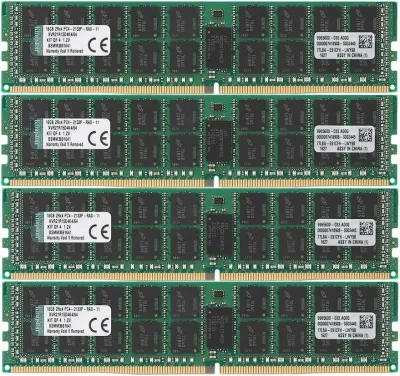 Kingston Technology KVR24R17D4K4/64I 64GB Kit (4 X 16GB) DDR4-2400MHz PC4-19200 ECC Registered CL17 288-Pin DIMM 1.2V Dual Rank Memory