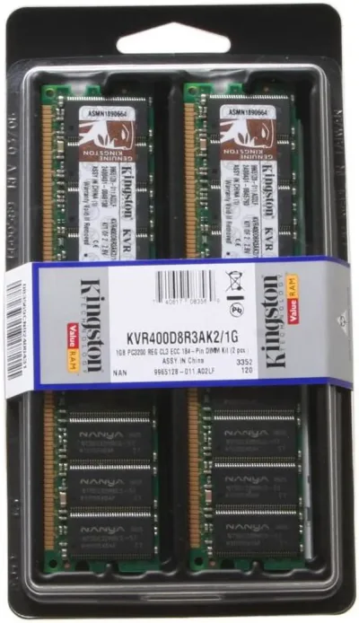 Kingston KVR400D4R3A/1G 1GB DDR-400MHz PC3200 ECC Registered CL3 184-Pin DIMM Dual Rank Memory Module