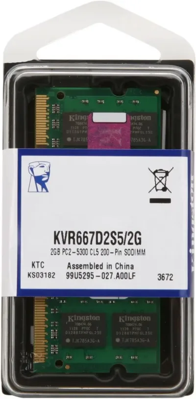 Kingston Technology KVR667D2S5/2G 2GB DDR2-667MHz PC2-5300 non-ECC Unbuffered CL5 200-Pin SoDimm 1.8V Memory Module