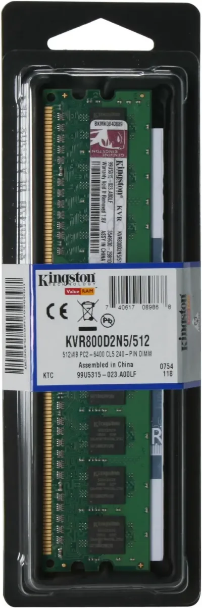 Kingston KVR800D2S5/512 512MB DDR2-800MHz PC2-6400 non-ECC Unbuffered 200-Pin CL5 SoDimm Memory Module