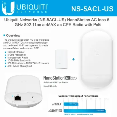 LOCO5AC-5 - Ubiquiti airMAX NanoStation 5AC Loco 13 dBi 5-Pack Wireless Access Point (EU version)