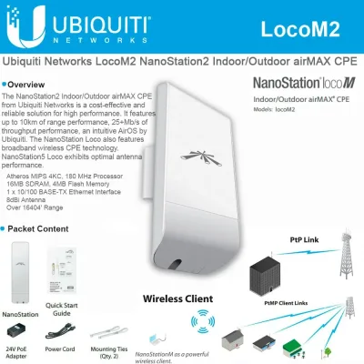 LOCOM2 - Ubiquiti airMAX NanoStationM 2 GHz 8.5 dBi Loco Station Wireless Access Point