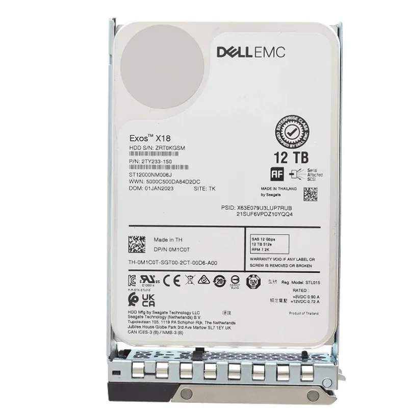 Dell M1C0T Dell 0M1C0T / M1C0T 12TB 7200RPM 12Gb/s SAS 256MB Cache Hot-Pluggable Nearline 3.5-Inch Hard Drive With Tray For PowerEdge Servers