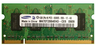 M470T2864EH3-CE6 - Samsung 1GB DDR2-667MHz PC2-5300 non-ECC Unbuffered CL5 200-Pin SoDimm Dual Rank Memory Module