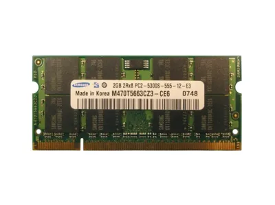 M470T5663CZ3-CE6 - Samsung 2GB DDR2-667MHz PC2-5300 non-ECC Unbuffered CL5 200-Pin SoDimm 1.8V Dual Rank Memory Module