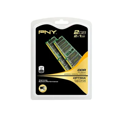 MD2048KD1-400 - PNY Technologies 2GB Kit (2 X 1GB) DDR-400MHz PC3200 non-ECC Unbuffered CL3 184-Pin DIMM 2.5V Dual Rank Memory