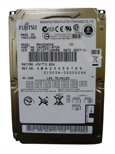 MHV2040AS - Fujitsu Mobile 40GB 5400RPM ATA-100 8MB Cache 2.5-inch Hard Disk Drive