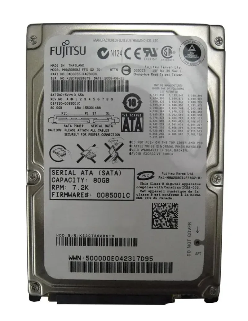MHW2080BJ - Toshiba MHW2080BJ 80 GB 2.5 Internal Hard Drive - SATA/300 - 7200 rpm - 8 MB Buffer - Hot Swappable