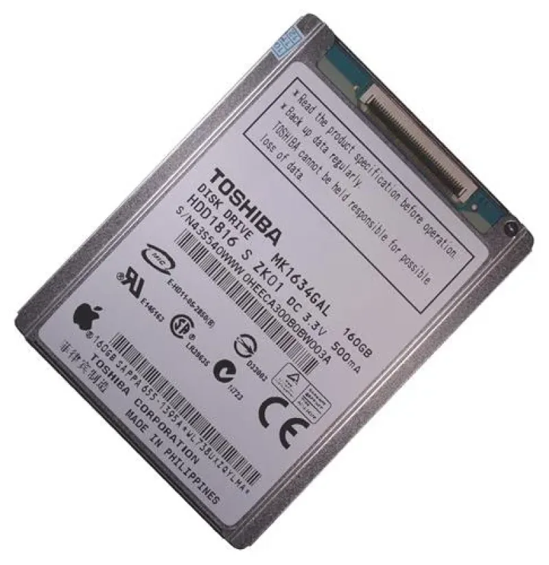 MK1634GAL - Toshiba 160GB 4200RPM ATA-100 ZIF Connector 8MB Cache 1.8-inch Hard Disk Drive