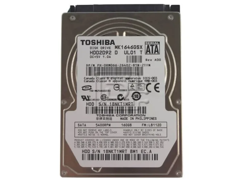 MK1651GSY - Toshiba 160GB 7200RPM SATA (SATA-II) 3GB/s 16MB Cache Super Slimline 9.5mm 2.5-Inch Notebook Hard Disk Drive
