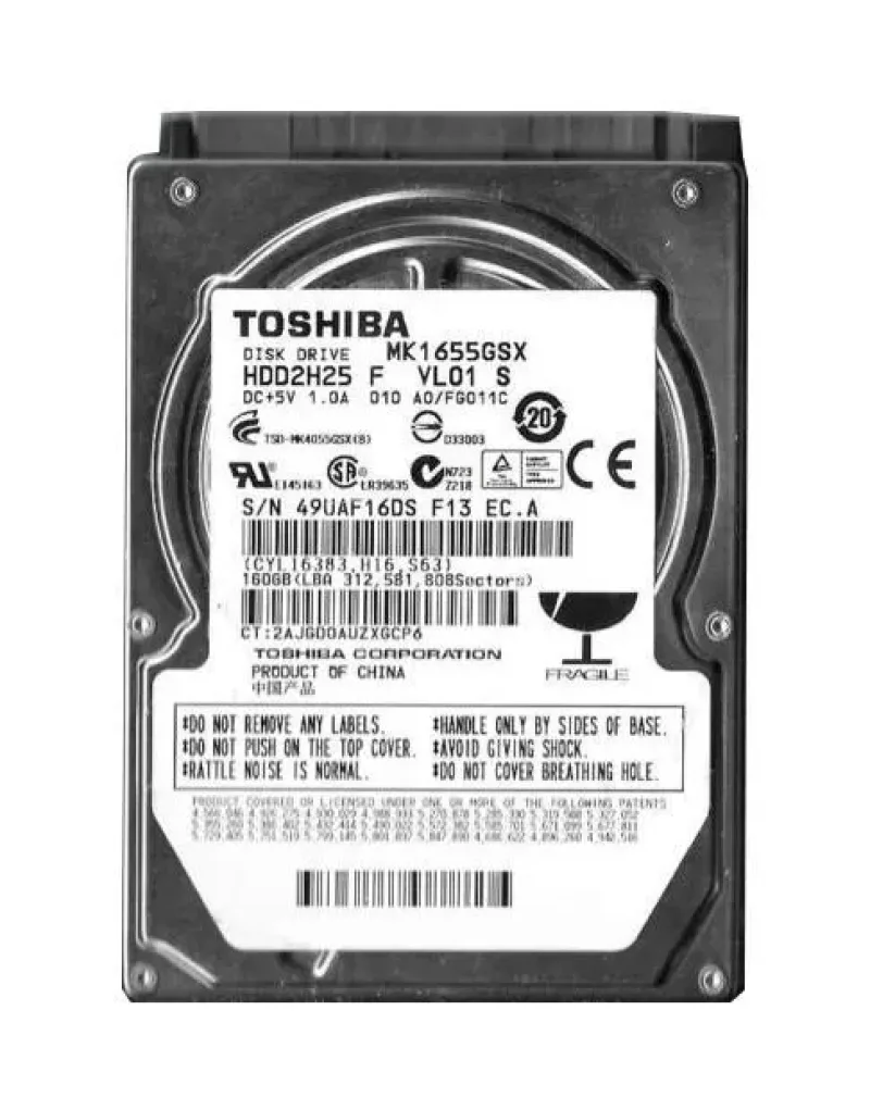 MK1655GSXN - Toshiba 160GB 5400RPM SATA 3Gb/s 2.5-inch Hard Drive