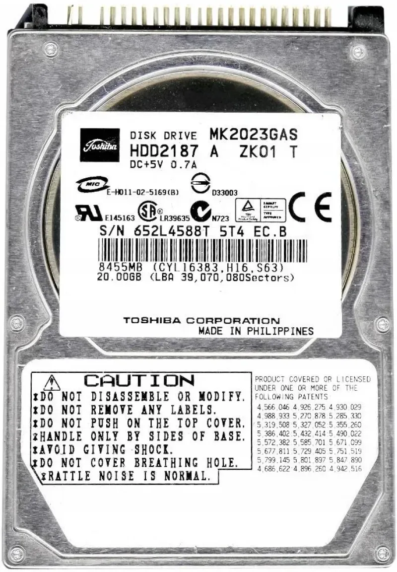 MK2023GASI - Toshiba 20GB 4200RPM ATA-100 2MB Cache 2.5-inch Hard Disk Drive