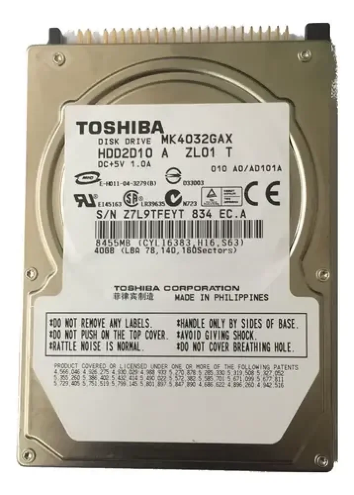 MK4032GAX - Toshiba 40GB 5400RPM ATA-100 8MB Cache 2.5-inch Hard Disk Drive