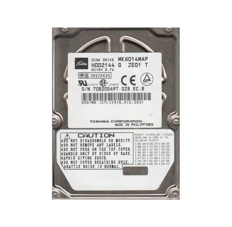 MK6006GAL - Toshiba 60GB 2MB Cache 4200RPM ATA-100 1.8-inch Hard Disk Drive