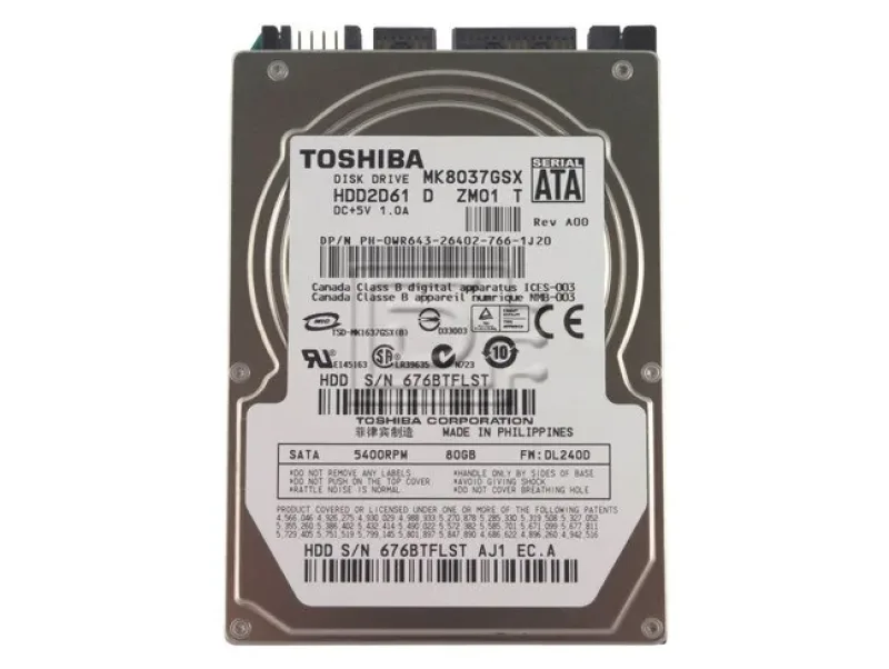 Toshiba MK8037GSX/CL1 80GB 5400RPM SATA 3Gb/s 2.5-inch Hard Drive
