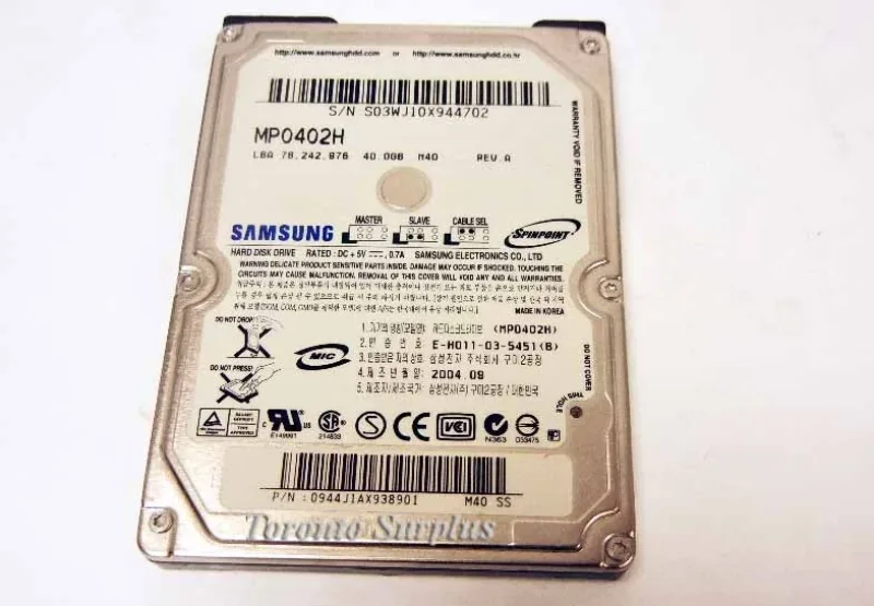 Samsung MP0402H/PRT Spinpoint M40 40GB 5400RPM Ultra ATA-100 8MB Cache 2.5-inch Hard Drive
