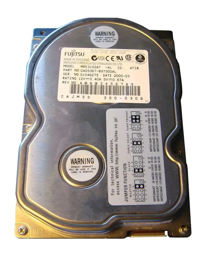 MPE3102AT - Fujitsu Desktop 10.2GB 5400RPM ATA-66 512KB Cache 3.5-inch Hard Drive