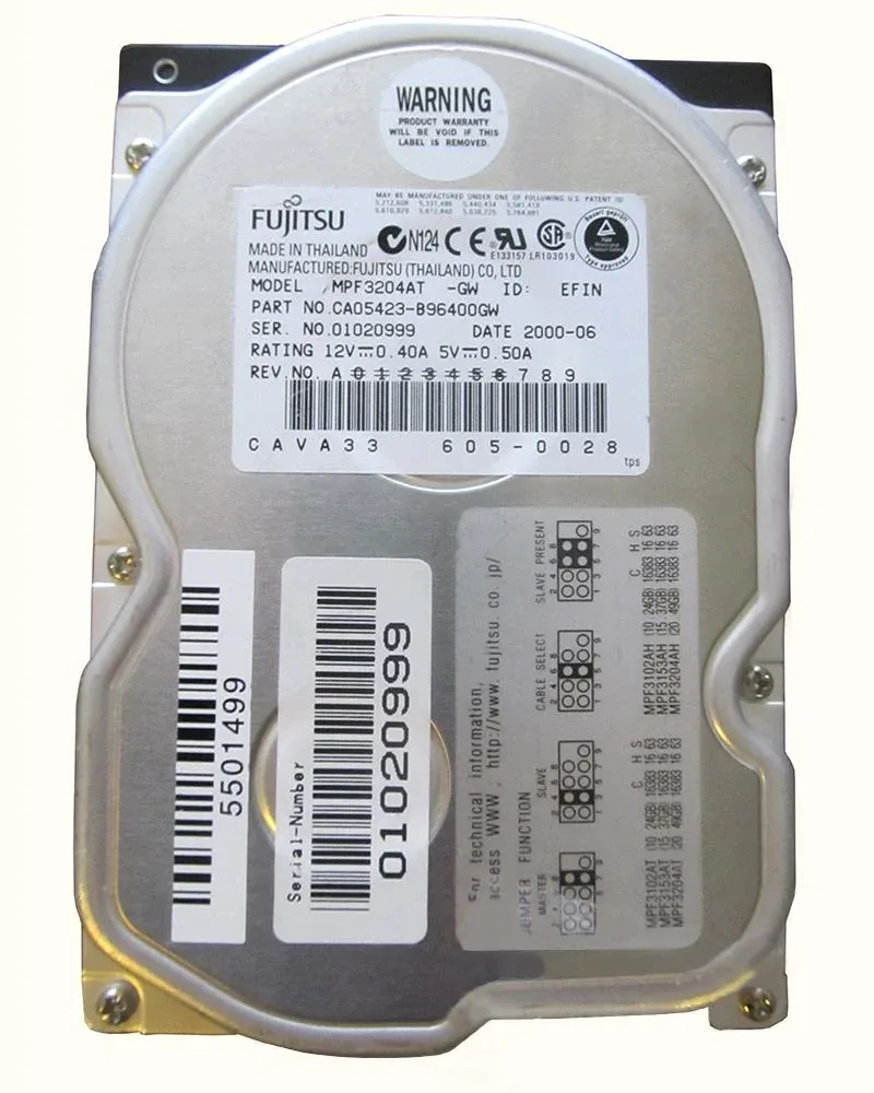 MPF3204AT - Fujitsu Desktop 20.4GB 5400RPM ATA-66 512KB Cache 3.5-inch Hard Disk Drive