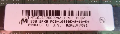 MT18JSF25672AZ-1G4FZES - Micron 2GB DDR3-1333MHz PC3-10600 ECC Unbuffered CL9 240-Pin DIMM Dual Rank Memory Module