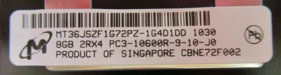 MT36KSF1G72PZ-1G4D1 - Micron 8GB DDR3-1333MHz PC3-10600 ECC Registered CL9 240-Pin DIMM 1.35V Low Voltage Dual Rank Memory Module