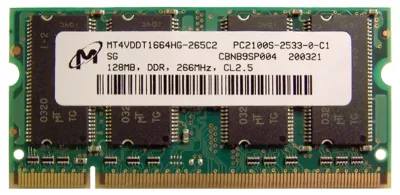 MT4VDDT1664HG-265C2 - Micron 128MB DDR-266MHz PC2100 non-ECC Unbuffered CL2.5 200-Pin SoDimm Memory Module