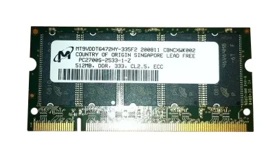 MT9VDDT6472HY-335 - Micron 512MB DDR-333MHz PC2700 ECC Unbuffered CL2.5 200-Pin SoDimm Single Rank Memory Module