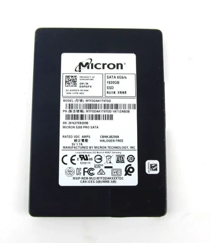 Micron MTFDDAK1T9TDD-1AT1ZABDB 5200 PRO Series 1.92TB Triple-Level Cell SATA 6Gb/s 3D NAND 2.5-Inch Solid State Drive Dell Oem. In Stock