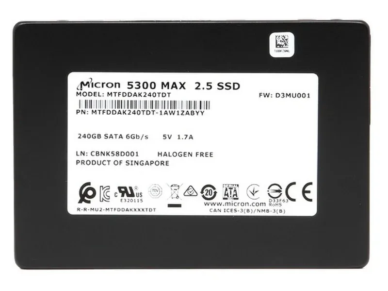 Micron MTFDDAK240TDT-1AW1ZABYY 5300 MAX Series 240GB Triple-Level Cell SATA 6Gb/s 3D NAND 2.5-Inch Solid State Drive. In Stock