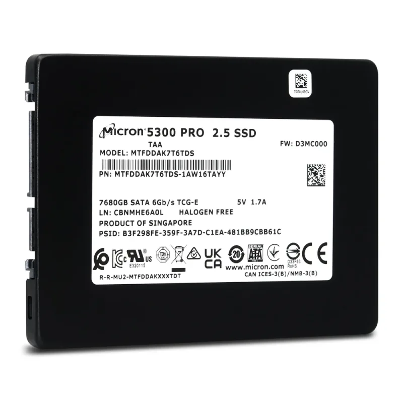 Micron MTFDDAK7T6TDS-1AW16TAYY 5300 Pro 7.68TB 6Gb/s SATA 2.5-Inch Solid State Drive. In Stock